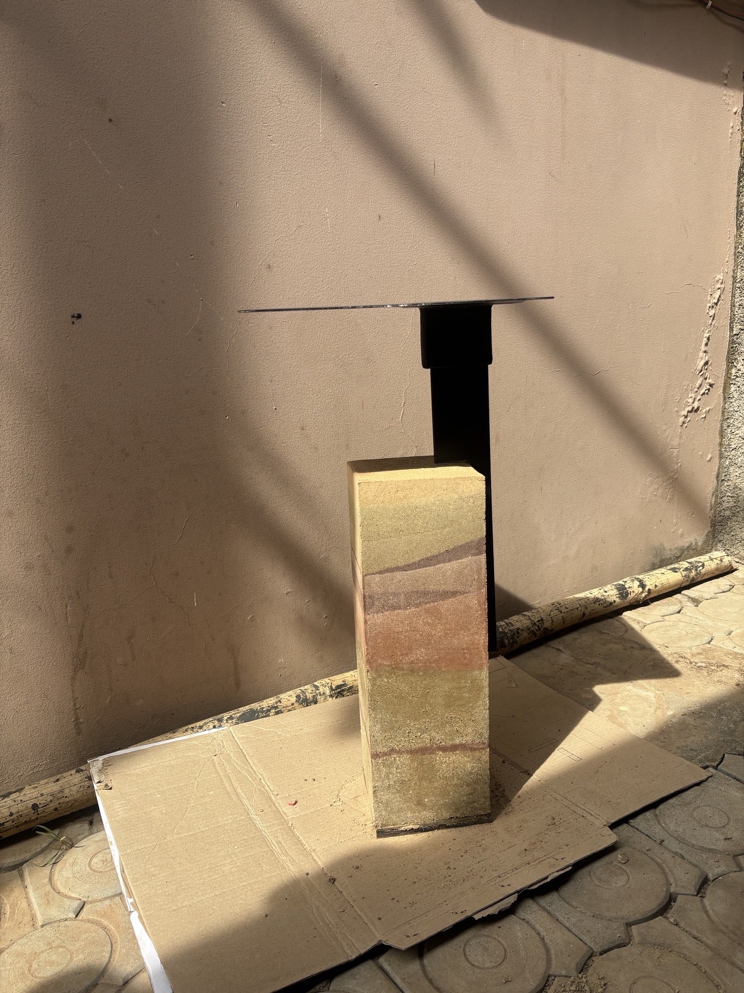 Rammed earth furniture during fabrication